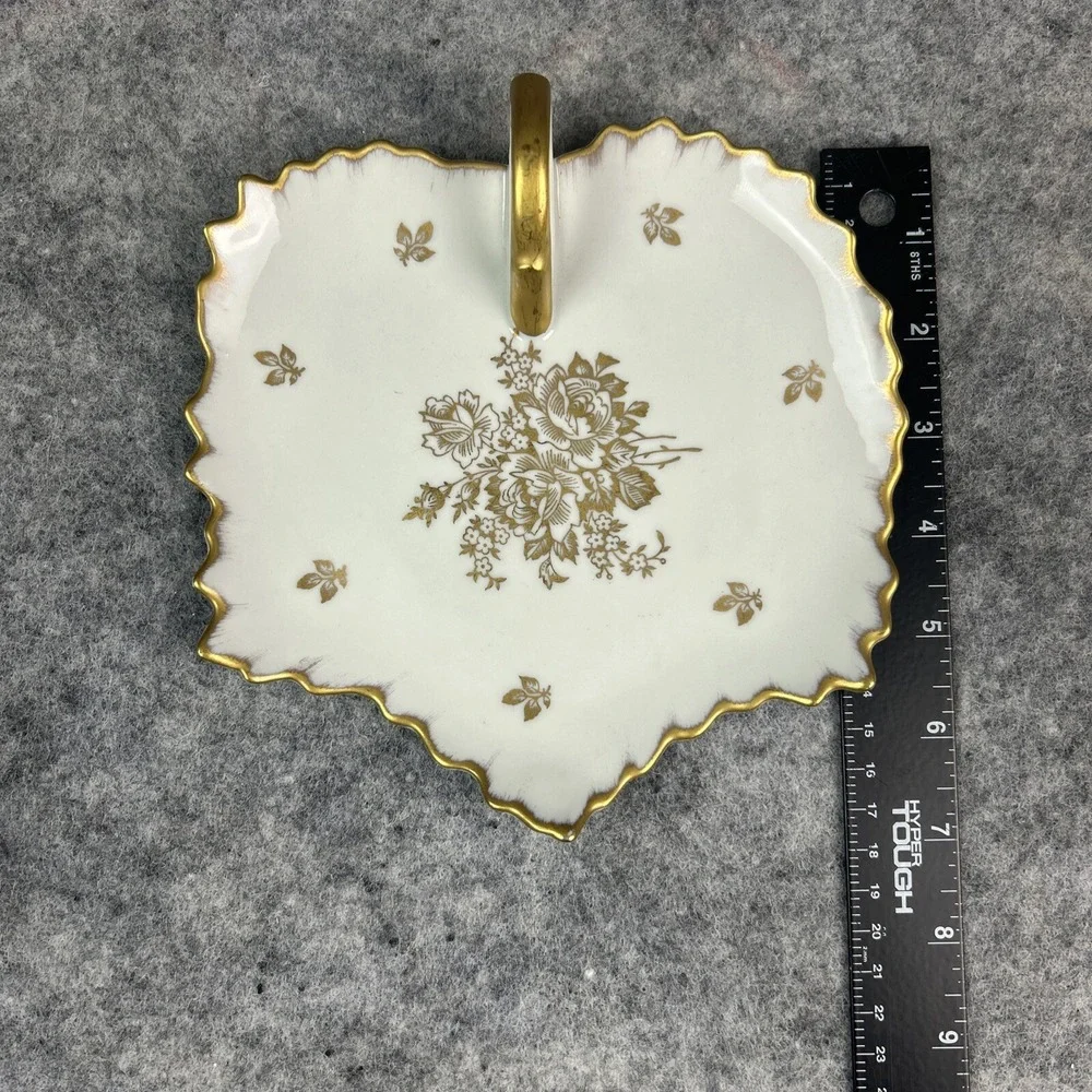 Vintage Royal Limoges France Candy Dish Plate Porcelain‎ With Gold Floral Trim